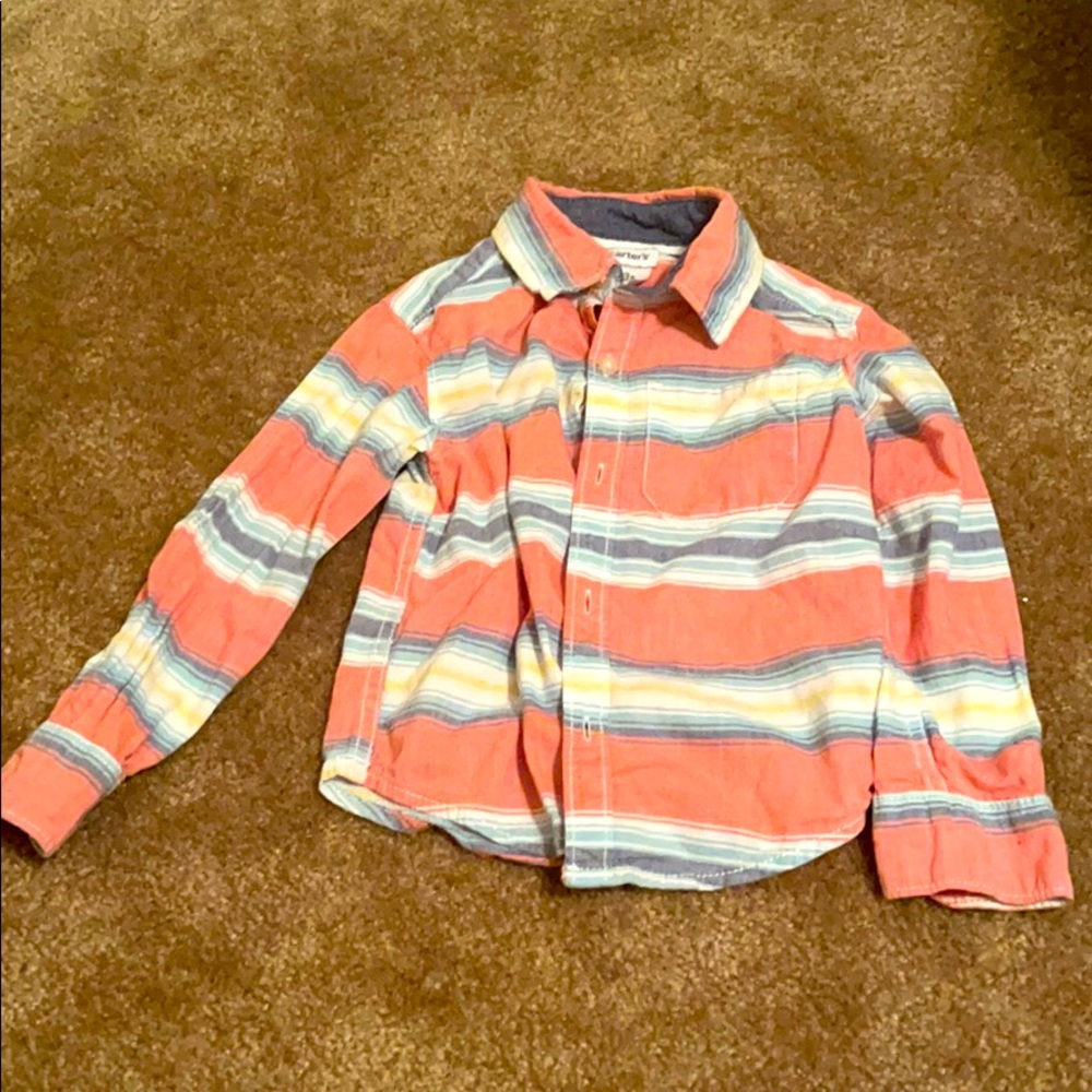 coral and blue striped button down shirt boy kid Easter outfit idea